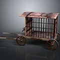 Vintage Wooden Cart With Iron Bars Wooden Roof And Spoked Wheels
