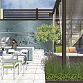 Modern Courtyard Garden With Outdoor Furniture Pergola Living Plant Wall And Stone Patio