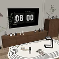 Modern Wooden TV Stand With TV Decorative Plants Floor Lamp And Rug
