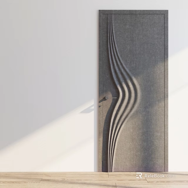 Elegant Modern Gray Hinged Door Featuring Wave Texture In Minimalist Interior 3d model 