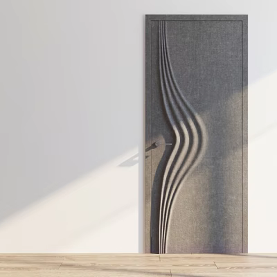 Elegant Modern Gray Hinged Door Featuring Wave Texture In Minimalist Interior 3d model