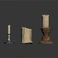 Various Styles Of Candles With Silver Metal Wooden Candlesticks And Thick Unmounted Candle