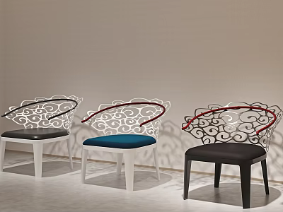 Artistic Single Chairs With Curved Scroll Backrest And Black Blue Seats White Frames 3d model