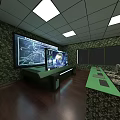 Modern Reading Room with Green Walls Multiple Screens Earth Image and Console Desk