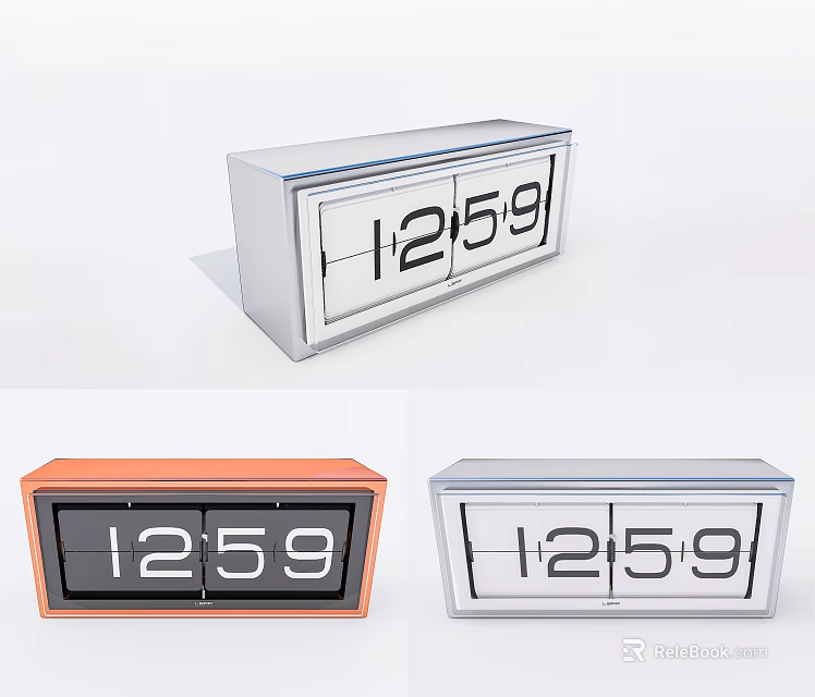 Modern Flip Clock With 1259 Time Display In White Orange And Silver Designs 3d model 