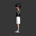 Gray Haired 3D Character With Black White T Shirt White Shorts Wristbands And Outstretched Arms