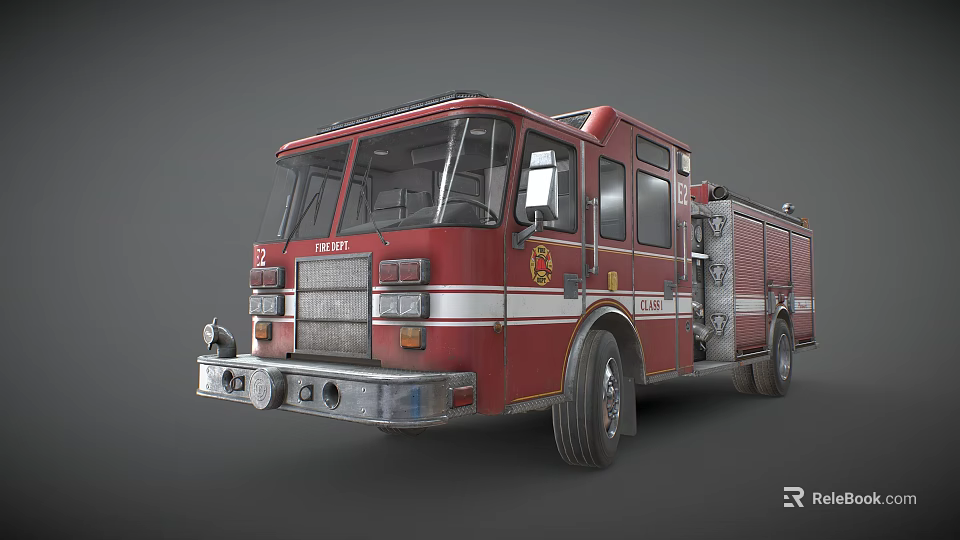Red E-ONE Fire Truck Classic Design With Firefighting Equipment And Emblem 3d model 