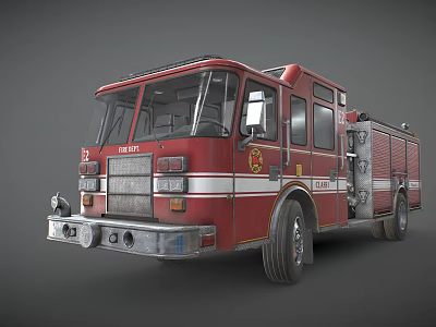 Red E-ONE Fire Truck Classic Design With Firefighting Equipment And Emblem 3d model