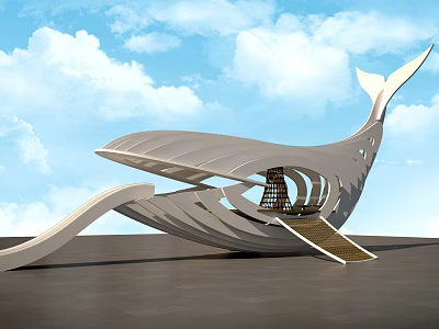 Whale Shaped Outdoor Structure With Unique Design Under Blue Sky And White Clouds 3d model