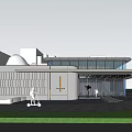 Modern Contemporary Building Exterior Design With White Walls Glass Windows And Person Riding Scooter