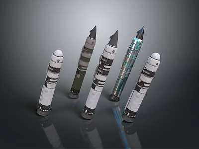 Various Detailed Rocket Models Displayed on Dark Background with Metallic Finishes 3d model