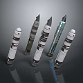Various Detailed Rocket Models Displayed on Dark Background with Metallic Finishes