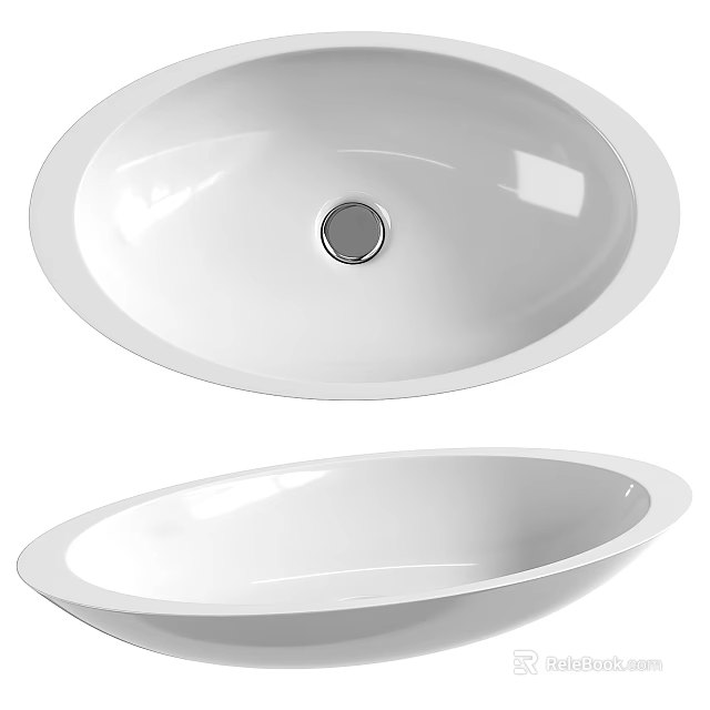 Two White Oval Washbasins with Smooth Surface for Modern Bathroom 3d model 