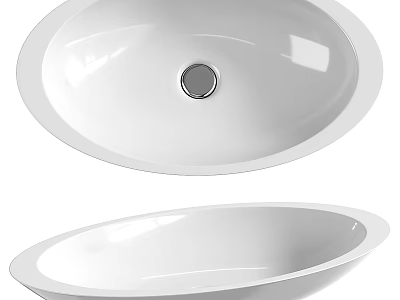 Two White Oval Washbasins with Smooth Surface for Modern Bathroom 3d model