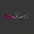 Pink and Gray Flamingo Sculptures With Heart Shaped Necks Feather Details And Reflection