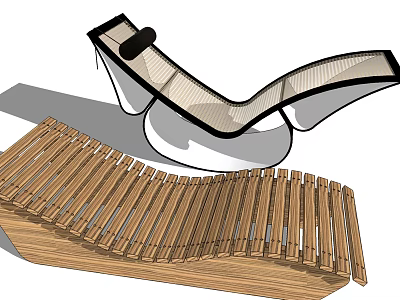 Modern Lounge Chair With Woven Design And Wooden Slats For Comfortable Seating 3d model