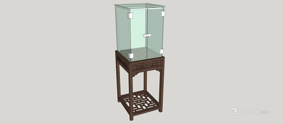 Traditional Wooden Base Display Cabinet with Glass Doors and Lattice Design 3d model 
