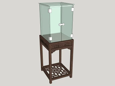 Traditional Wooden Base Display Cabinet with Glass Doors and Lattice Design 3d model