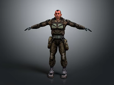 Human Military Character in Camouflage Uniform With Tactical Gear and Outstretched Arms 3d model