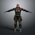 Human Military Character in Camouflage Uniform With Tactical Gear and Outstretched Arms