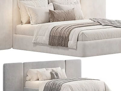 Comfortable Double Bed With Upholstered Headboard Soft Pillows And Cozy Blanket 3d model