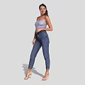 Fashionable Woman In Light Purple Tank Top Blue Jeans And High Heels Standing