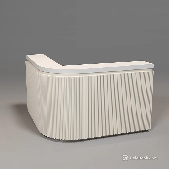 Modern White Reception Desk With Curved Surface And Vertical Striped Design 3d model 