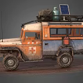 Vintage Orange And Blue Off-Road Vehicle With Roof Rack Gear Bull Bar And Off-Road Tires