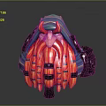 Vibrant Biomechanical Character Creature with Long Red Orange Striped Hair and Mechanical Headgear Purple Accents