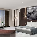 Modern Hotel Guest Room Curved Sofa with White Gray Cushions Decorative Painting City View Window