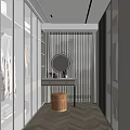 Modern Walk in Closet Interior Design With Glass Doors Round Mirrors And Herringbone Flooring