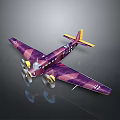 Vintage Twin Engine Airplane in Purple and Yellow with Surface Reflection