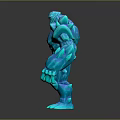 Glowing Blue 3D Creature Model With Muscular Body And Crystal Texture