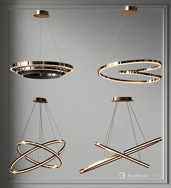 Modern Pendant Lights With Circular Ring And Cross Metal Designs For Interior Ceiling Lighting 3d model 