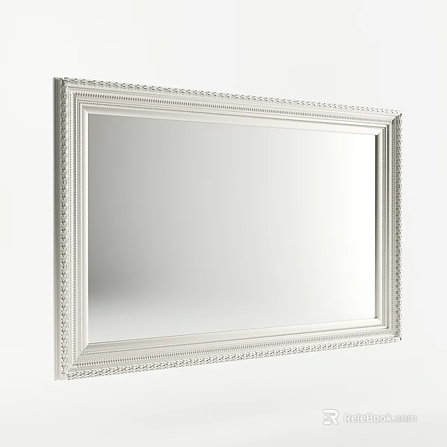 Elegant White Decorative Wall Mirror With Ornate Carved Frame Design 3d model 