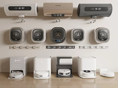 Various Types Of Modern Household Appliances Including Wall Mounted Drum And Foot Operated Designs 3d model
