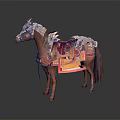 Character Mount Brown Horse Featuring Decorative Red Saddle And Ornate Gear