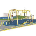 Outdoor Playground Sports Equipment With Yellow Swings Climbing Frames Slides And Blue Play Surface For Children