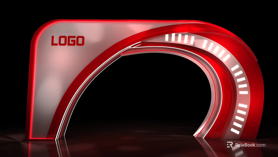 Red Curved Commercial Equipment With LOGO And LED Strip Lights Design 3d model 