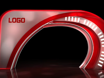 Red Curved Commercial Equipment With LOGO And LED Strip Lights Design 3d model