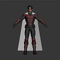 3D Modeled Superhero Character in Red and Black Costume With White Cape and Spiked Gloves