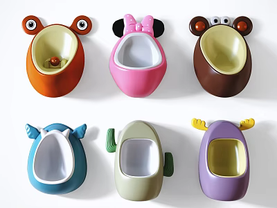 Cute Animal Shaped Urinals In Various Colors For Kids Bathroom Decor 3d model