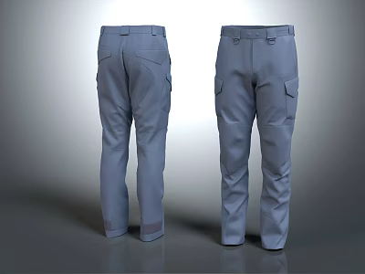 Gray Cargo Pants Front And Back View With Multiple Pockets Design 3d model