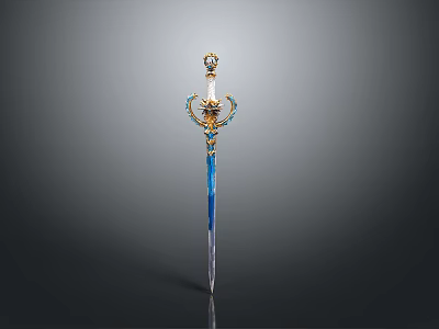 Elegant Ornate Decorative Sword With Blue Blade And Gold Embellished Hilt 3d model