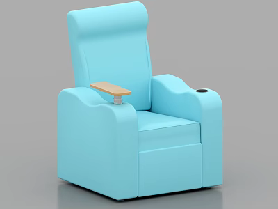 Comfortable Light Blue Leisure Chair With Wooden Tray Table And Cup Holder 3d model