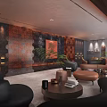 Hotel Lobby Modern Interior Design With Black Marble Floor Chandelier Sofa Windows And Decorative Wall