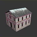 Classical Style Building Model With White Walls Dark Roof And Symmetrical Windows