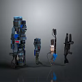 Sci Fi Mechanical Weapons Featuring Futuristic Design Blue Accents And Varied Sizes 3d model