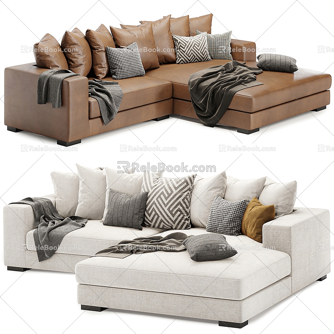 Modern fabric corner multi-person sofa 3d model