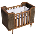 Wooden Baby Crib With Rattan Side Panels And White Mattress Liner